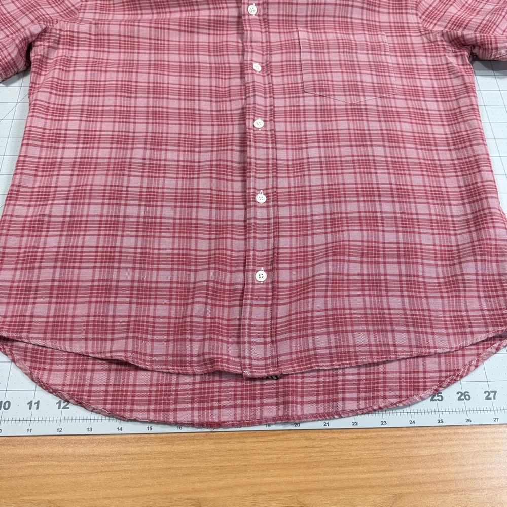 Billy Red Men’s Medium Slim Red Plaid Short Sleeve Button Down, light weight - Picture 4 of 11
